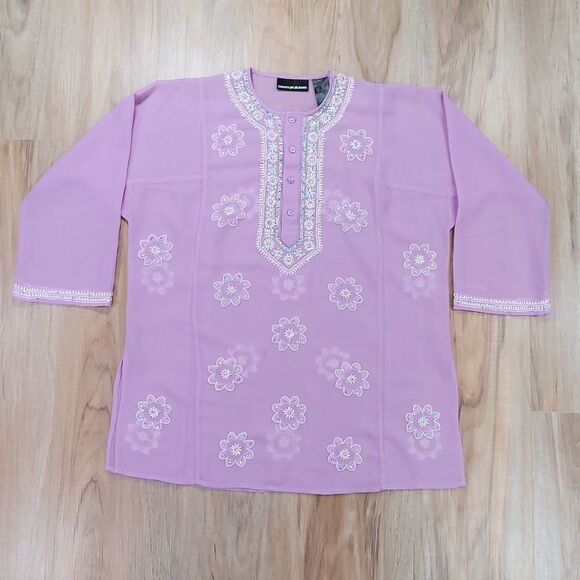 🔹️DKNY Jeans Lavender Sheer Tunic Cover-up/Blouse Small - Picture 1 of 12